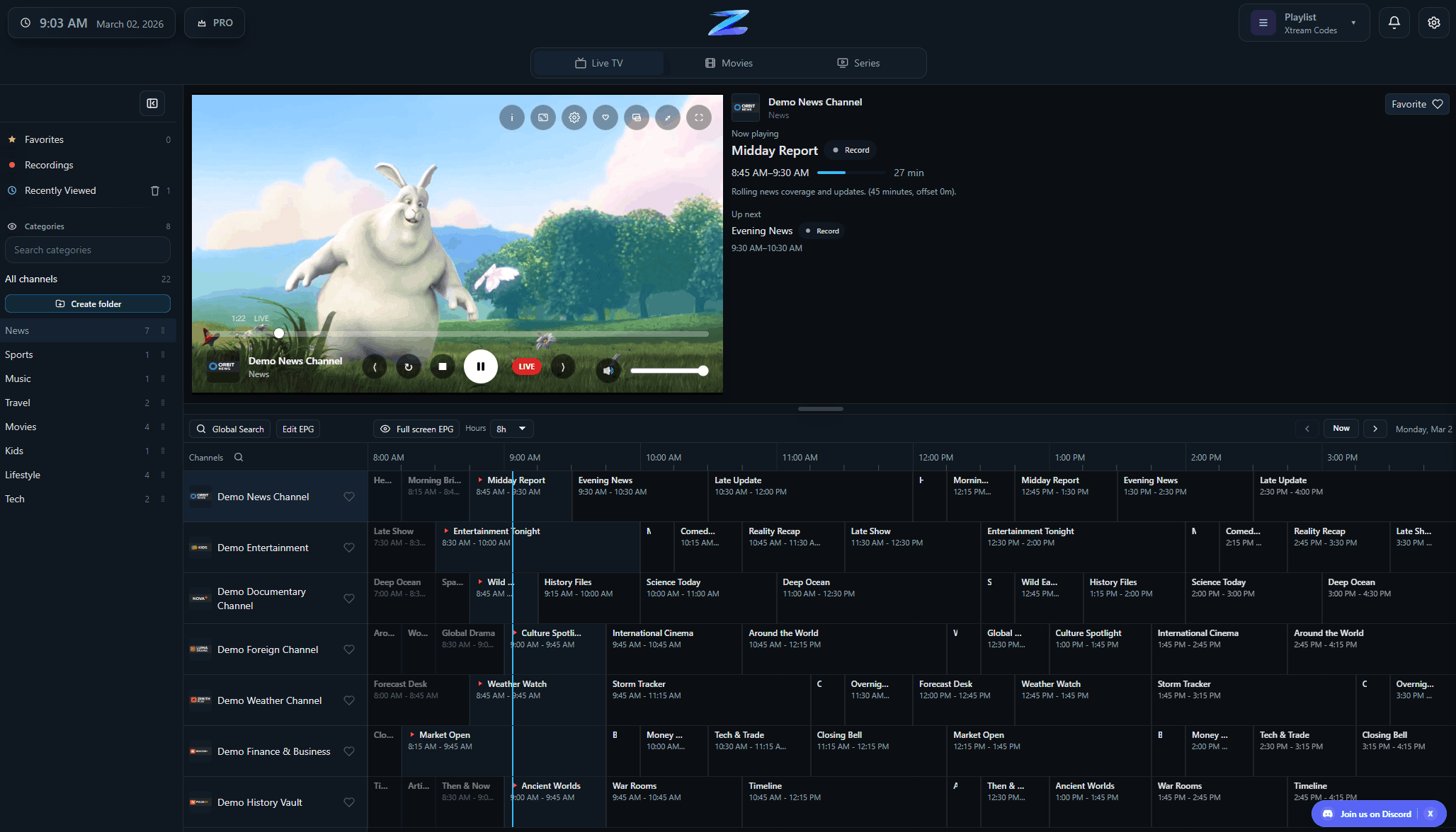 IPTV Player Zero live TV screenshot