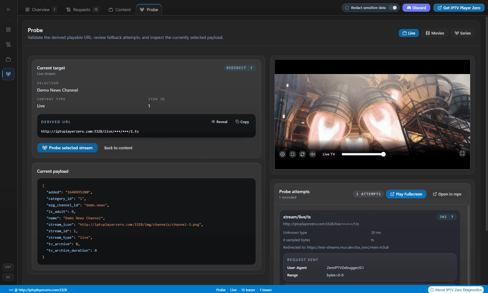 Probe individual streams, and play with embedded MPV.